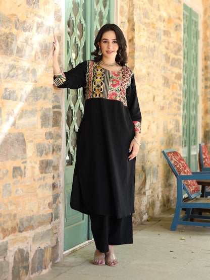 Black Handloom-cotton Kurta Set
