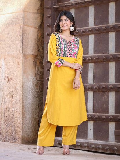 Mustard Handloom-cotton Kurta Set