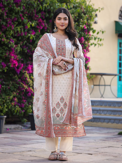 Cream Pakistani Cotton Suit Set