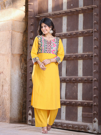 Mustard Handloom-cotton Kurta Set