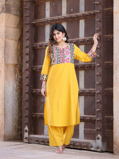 Mustard Handloom-cotton Kurta Set