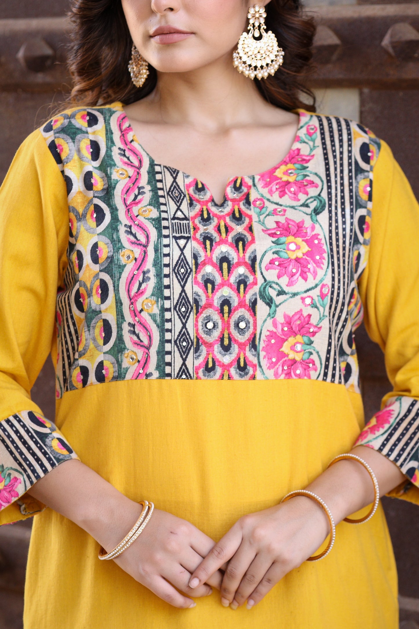 Mustard Handloom-cotton Kurta Set