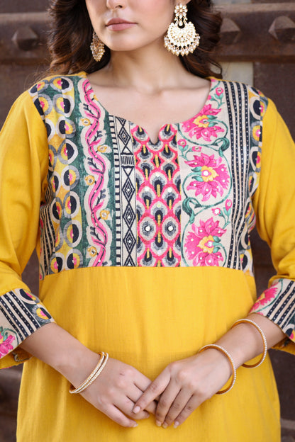 Mustard Handloom-cotton Kurta Set