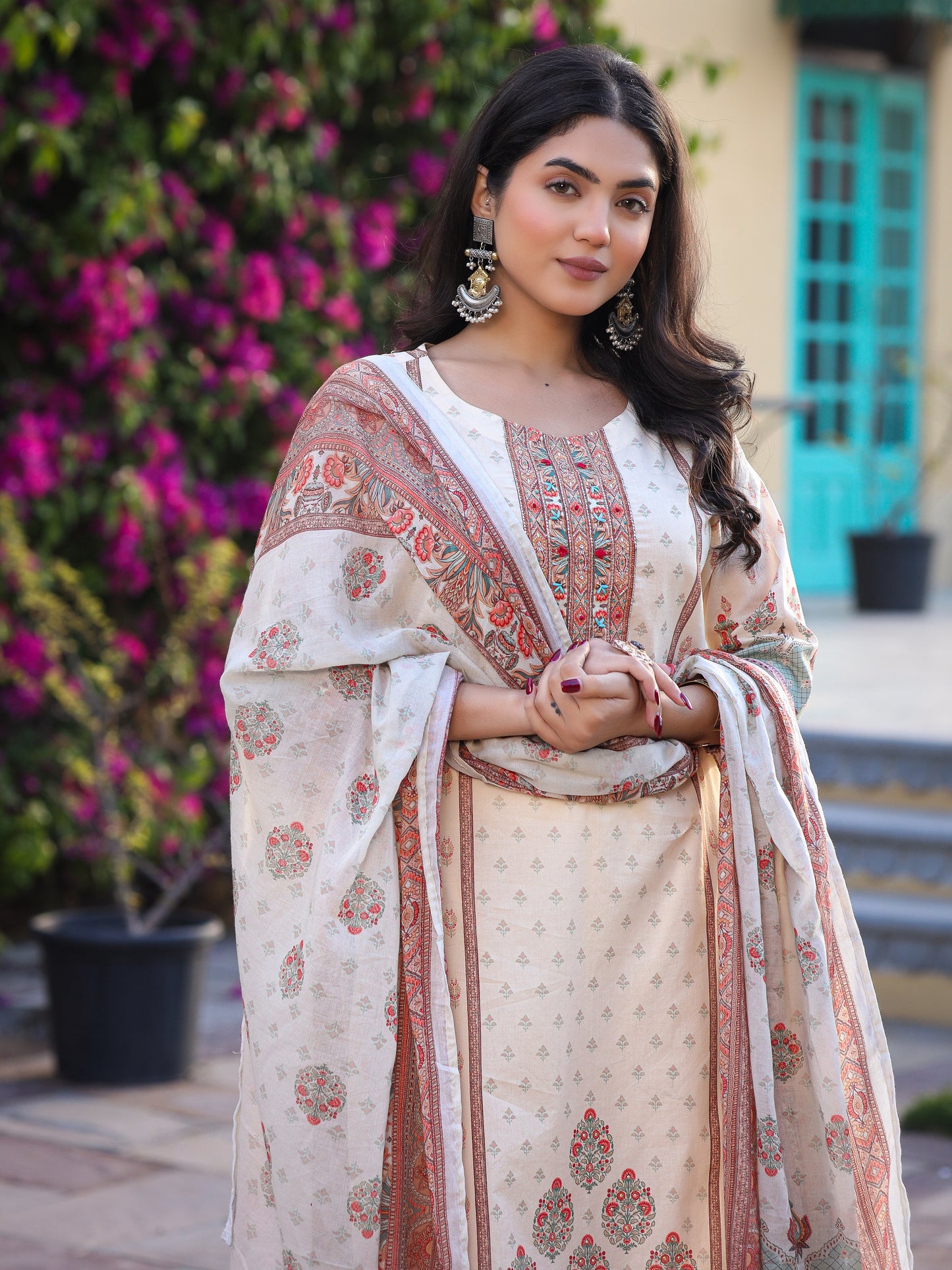 Cream Pakistani Cotton Suit Set