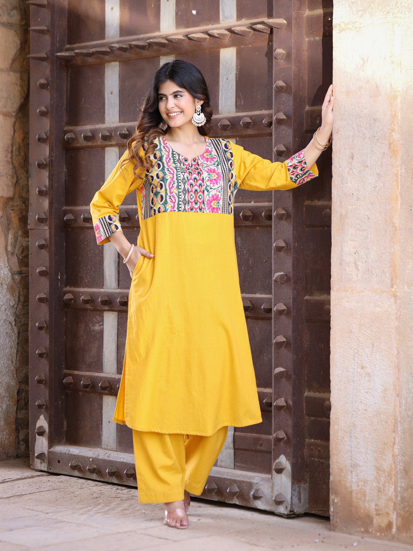 Mustard Handloom-cotton Kurta Set