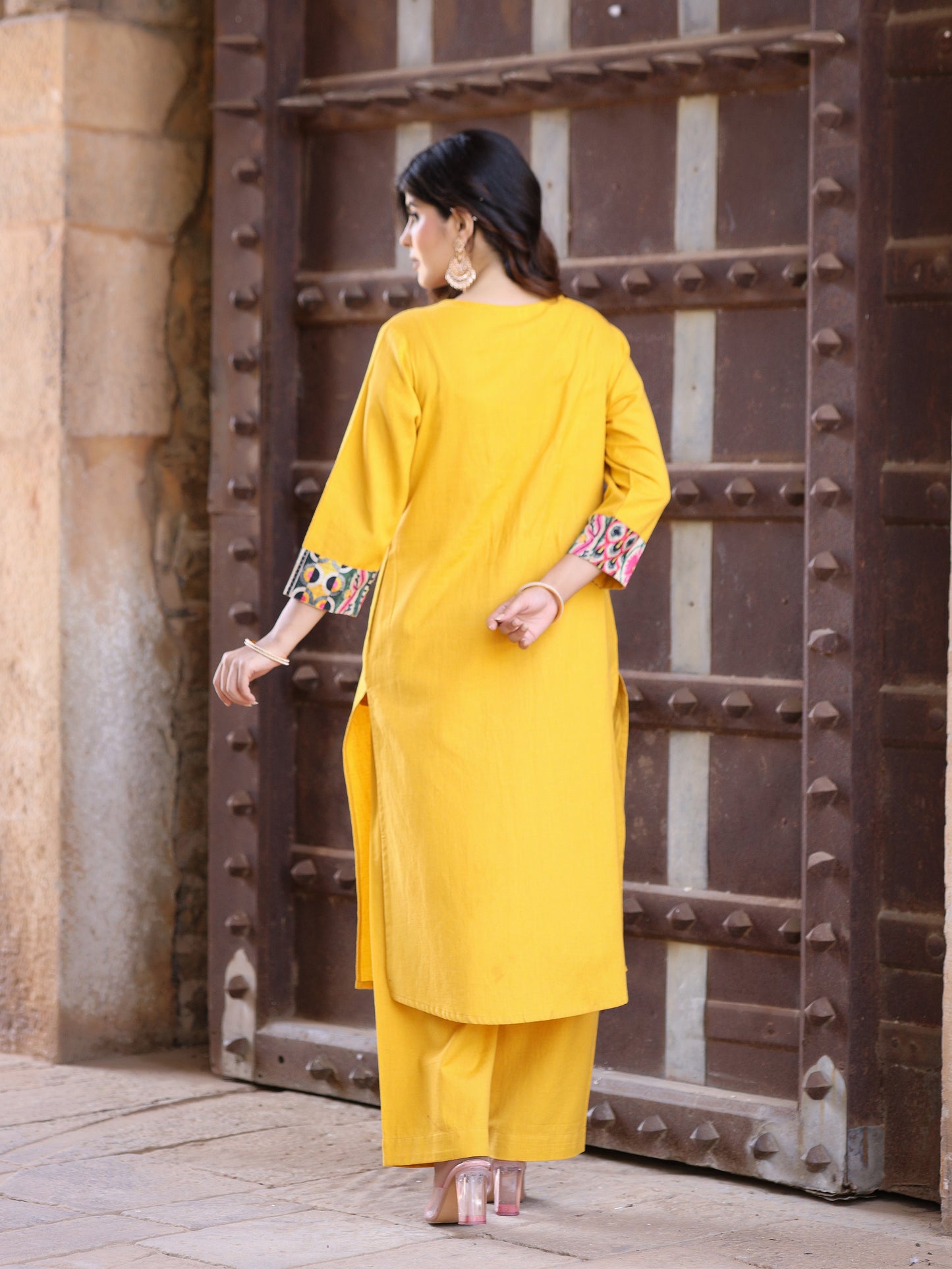 Mustard Handloom-cotton Kurta Set