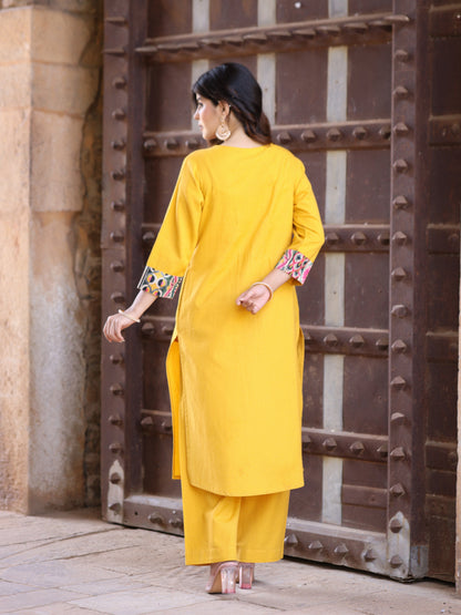 Mustard Handloom-cotton Kurta Set