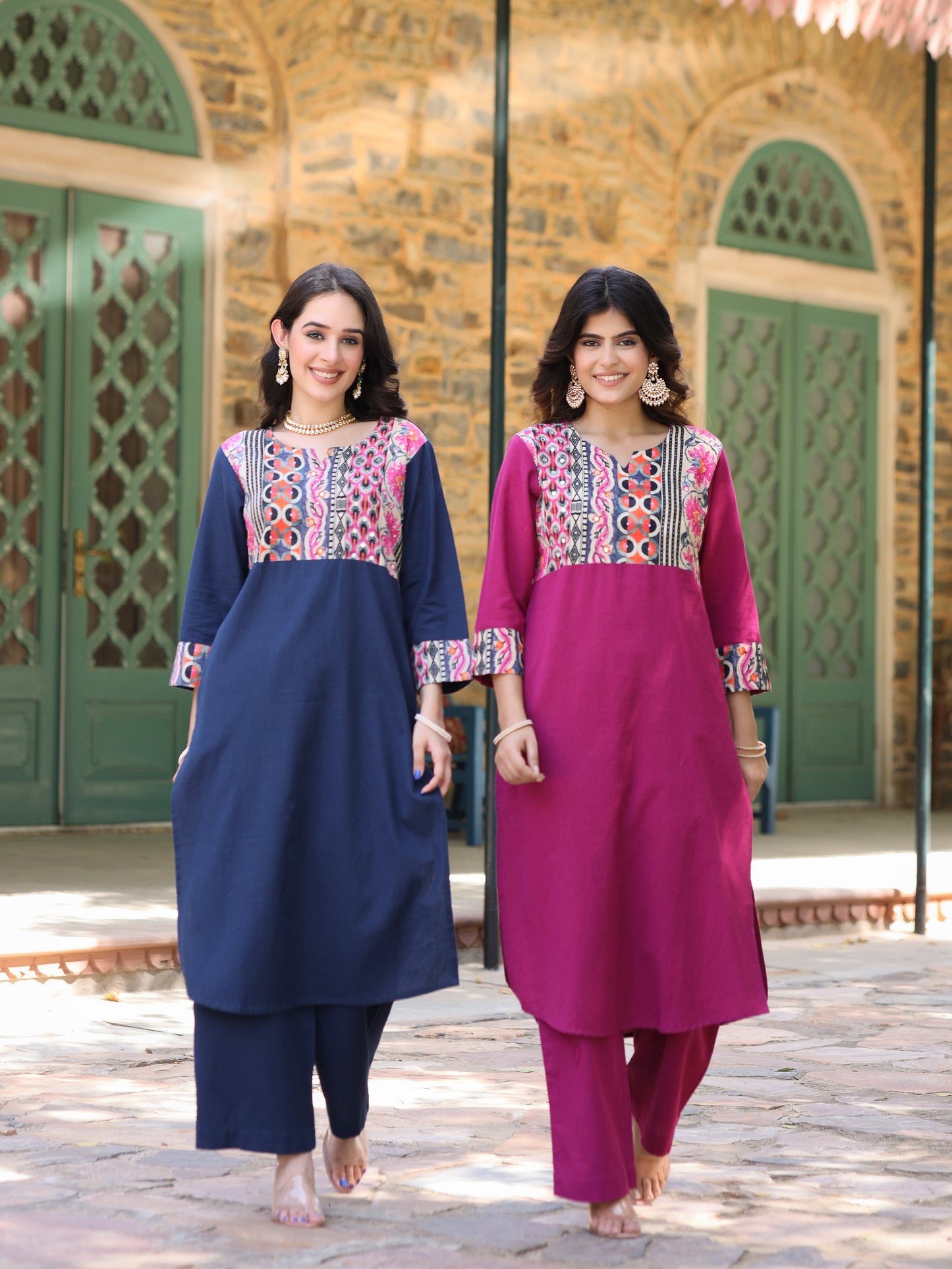 Magenta Handloom-cotton Kurta Set