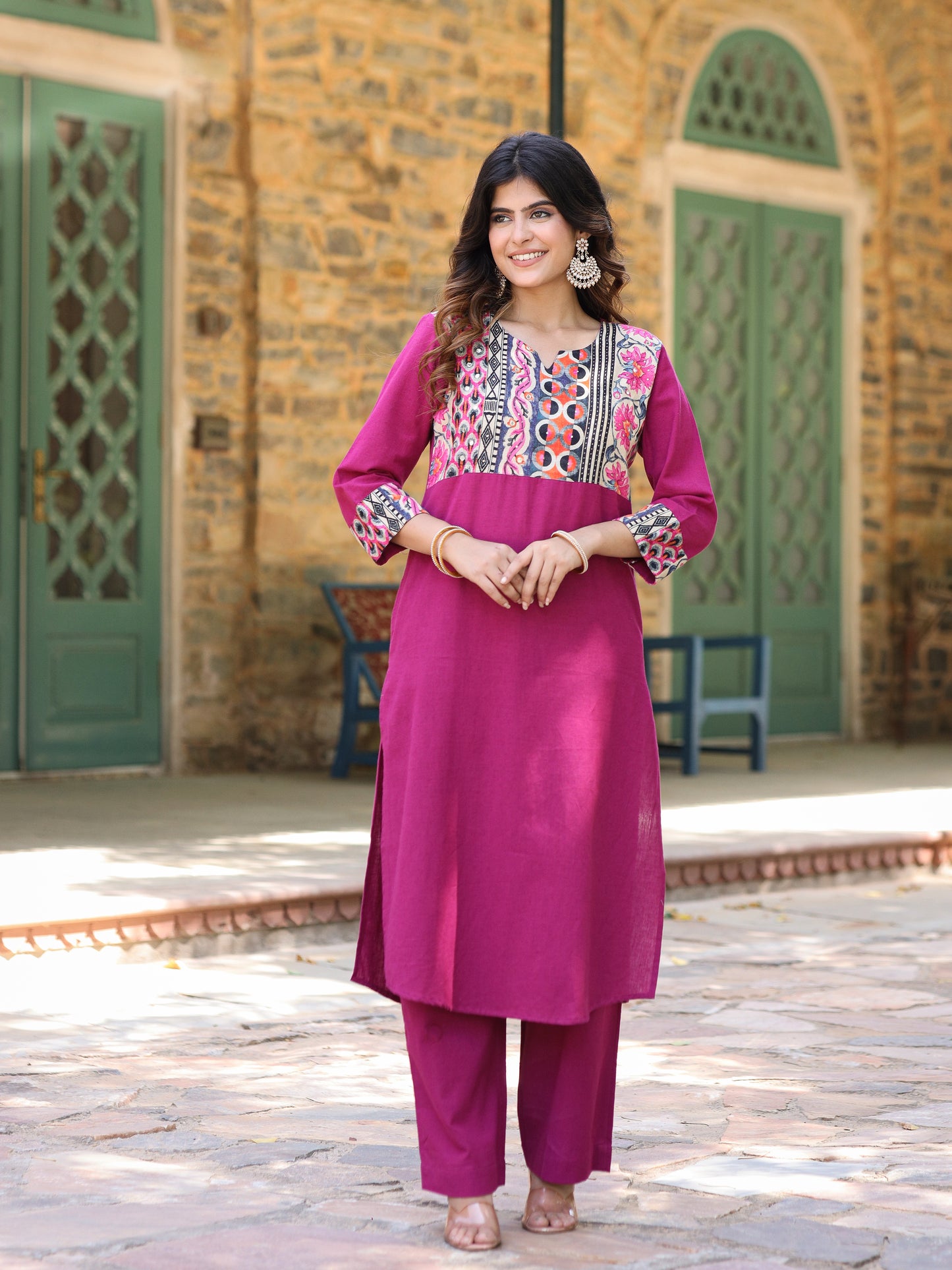 Magenta Handloom-cotton Kurta Set