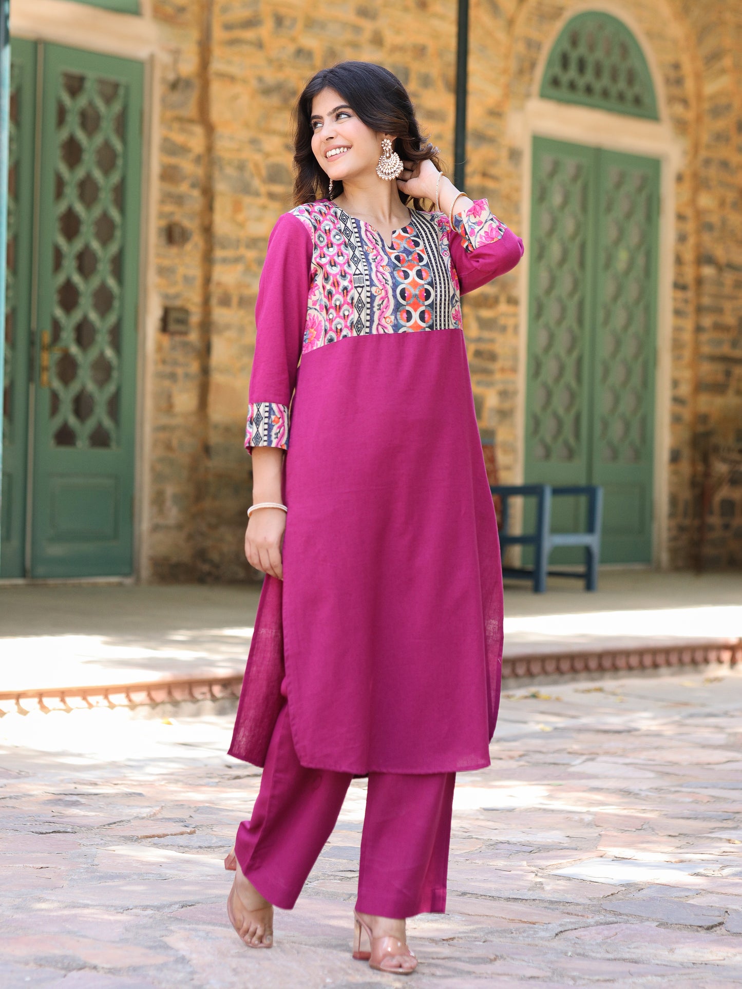 Magenta Handloom-cotton Kurta Set