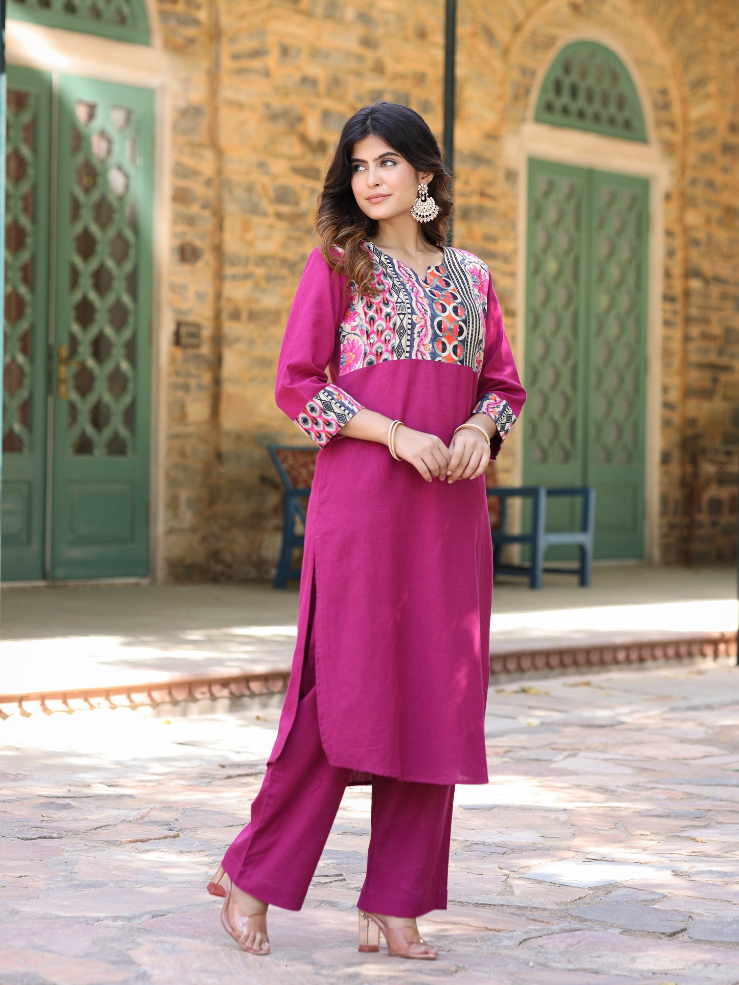Magenta Handloom-cotton Kurta Set