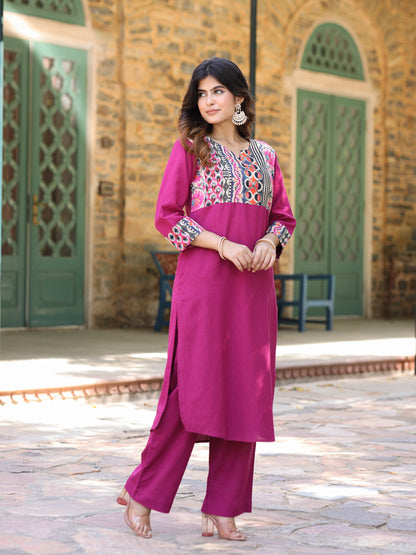 Magenta Handloom-cotton Kurta Set