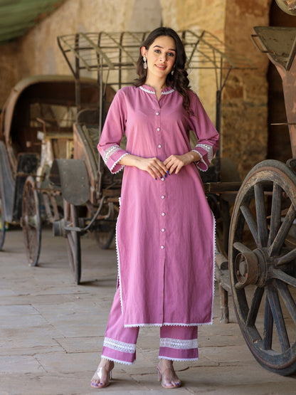Mauve Handloom-cotton Kurta Set