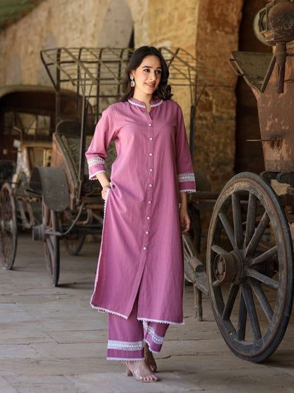 Mauve Handloom-cotton Kurta Set