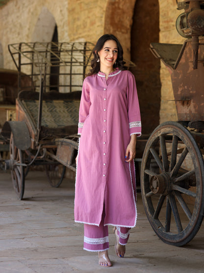 Mauve Handloom-cotton Kurta Set
