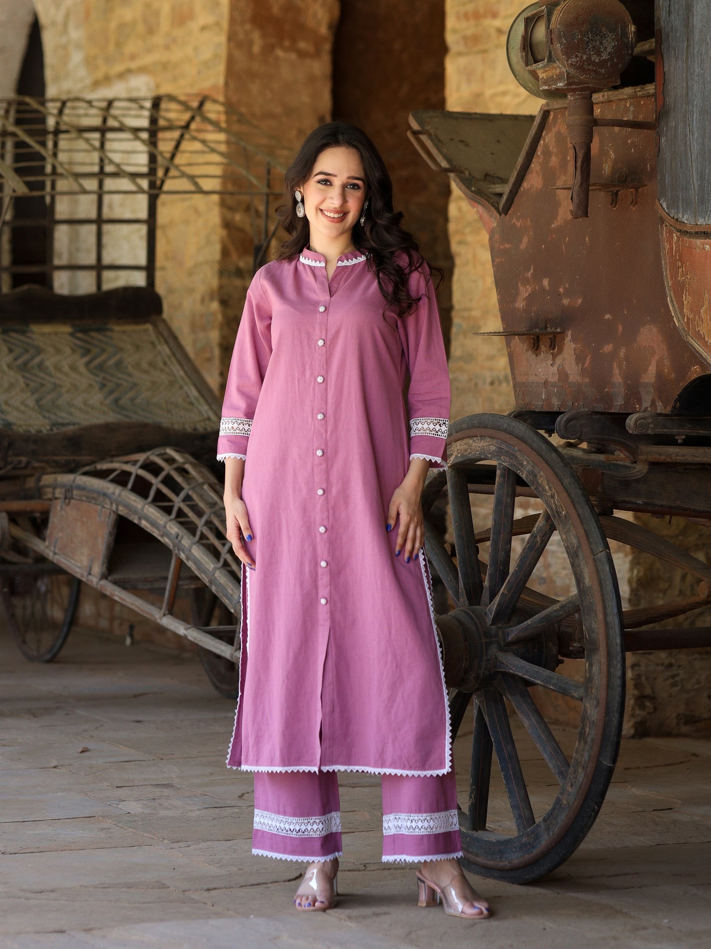 Mauve Handloom-cotton Kurta Set