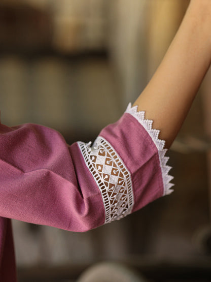 Mauve Handloom-cotton Kurta Set
