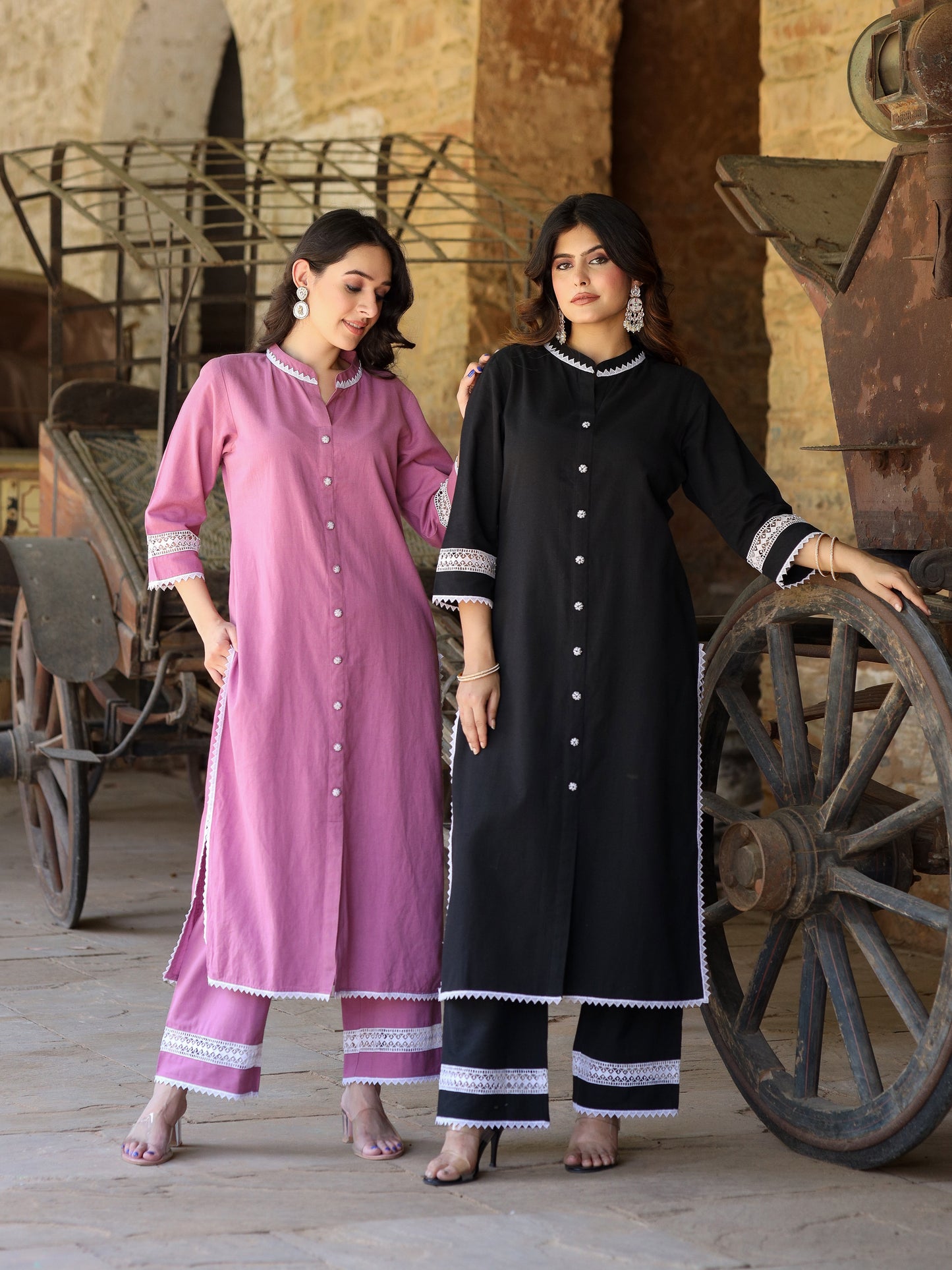 Mauve Handloom-cotton Kurta Set