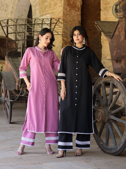 Mauve Handloom-cotton Kurta Set