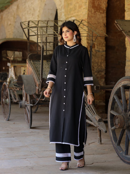 Black Handloom-cotton Kurta Set