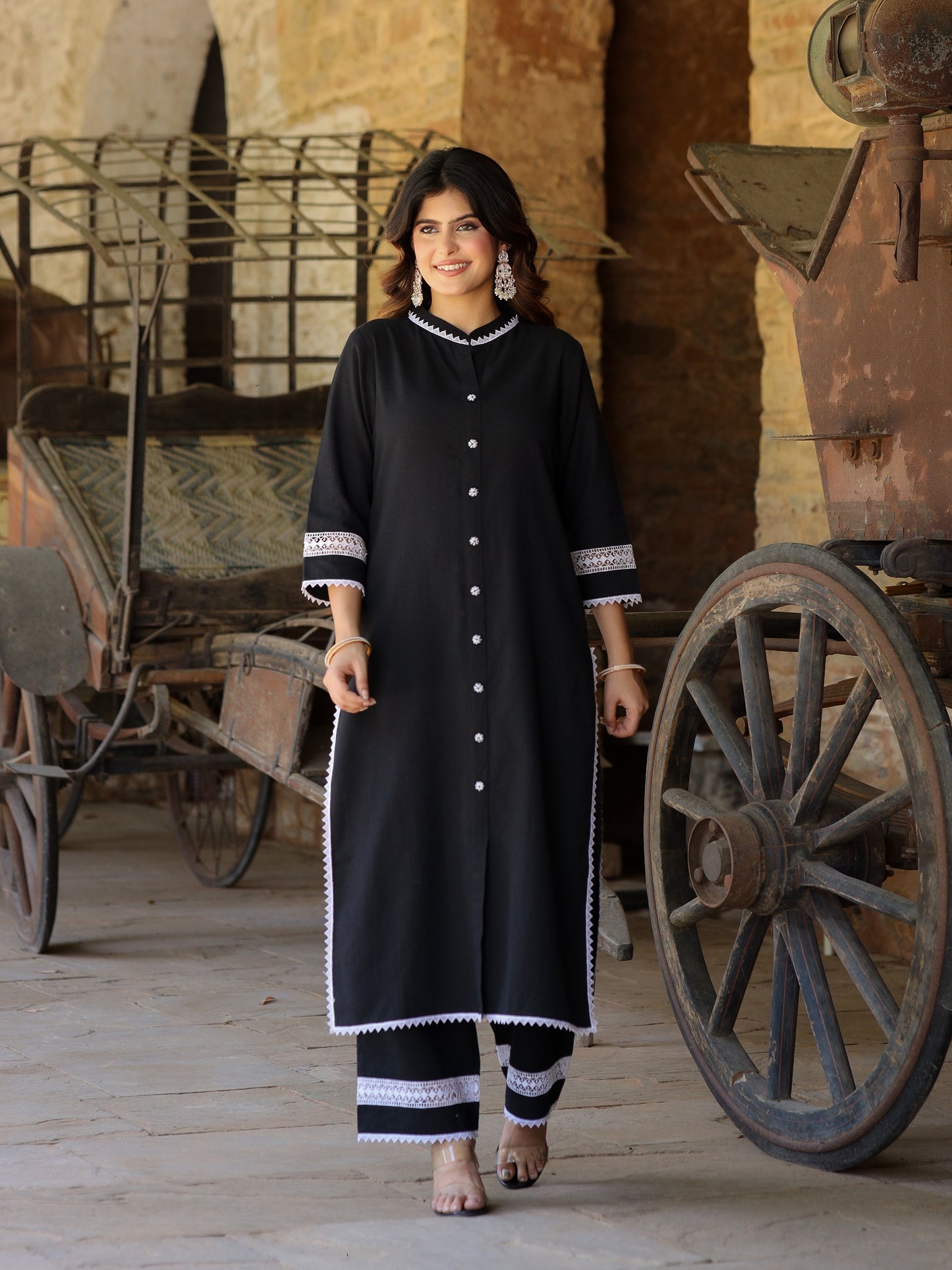 Black Handloom-cotton Kurta Set