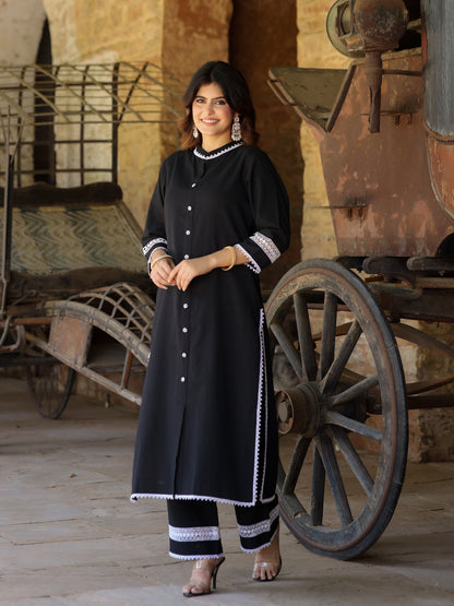 Black Handloom-cotton Kurta Set
