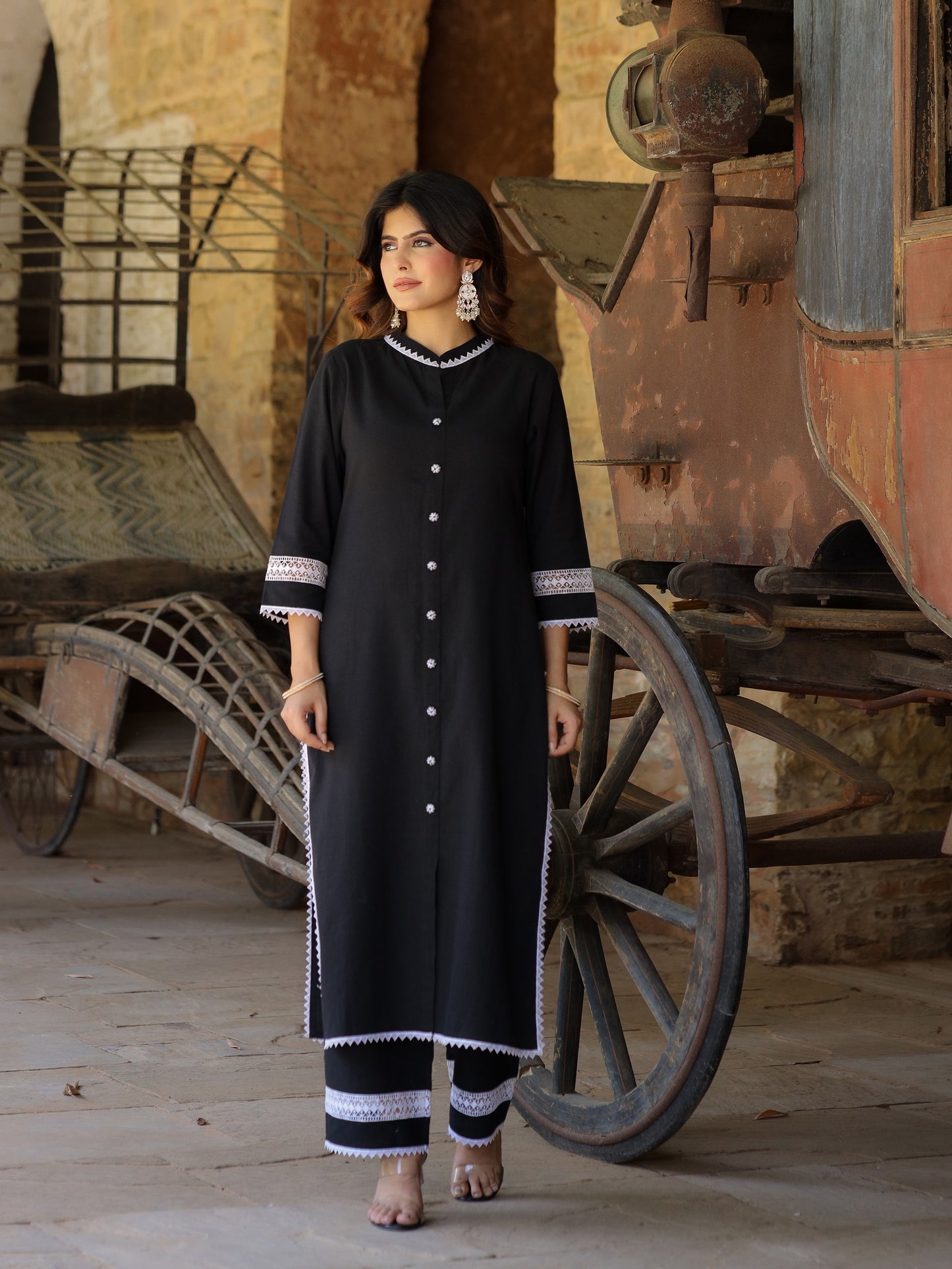 Black Handloom-cotton Kurta Set