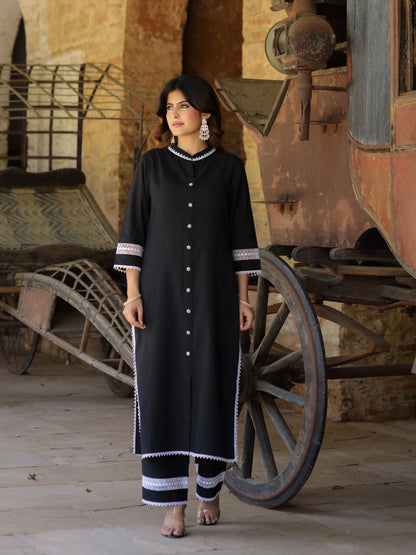 Black Handloom-cotton Kurta Set