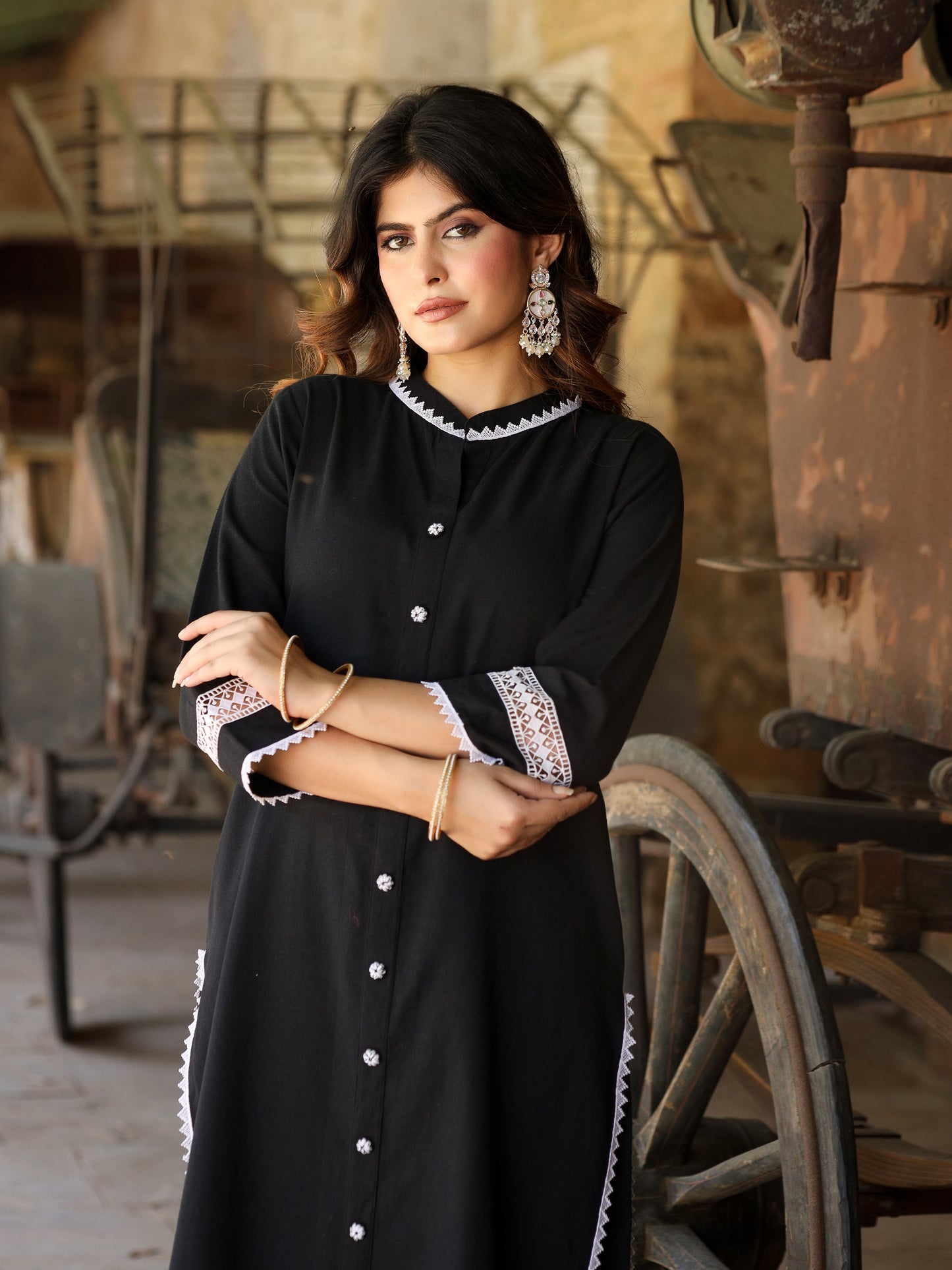 Black Handloom-cotton Kurta Set