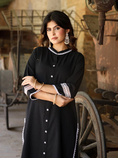 Black Handloom-cotton Kurta Set