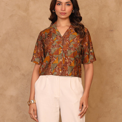 Remi Abstract Crop Shirt