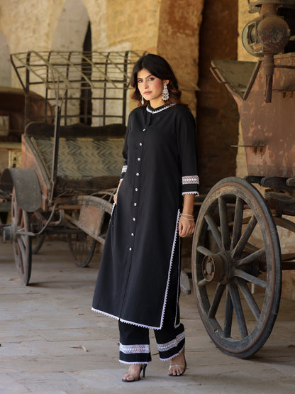 Black Handloom-cotton Kurta Set