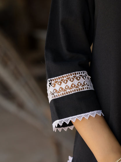 Black Handloom-cotton Kurta Set