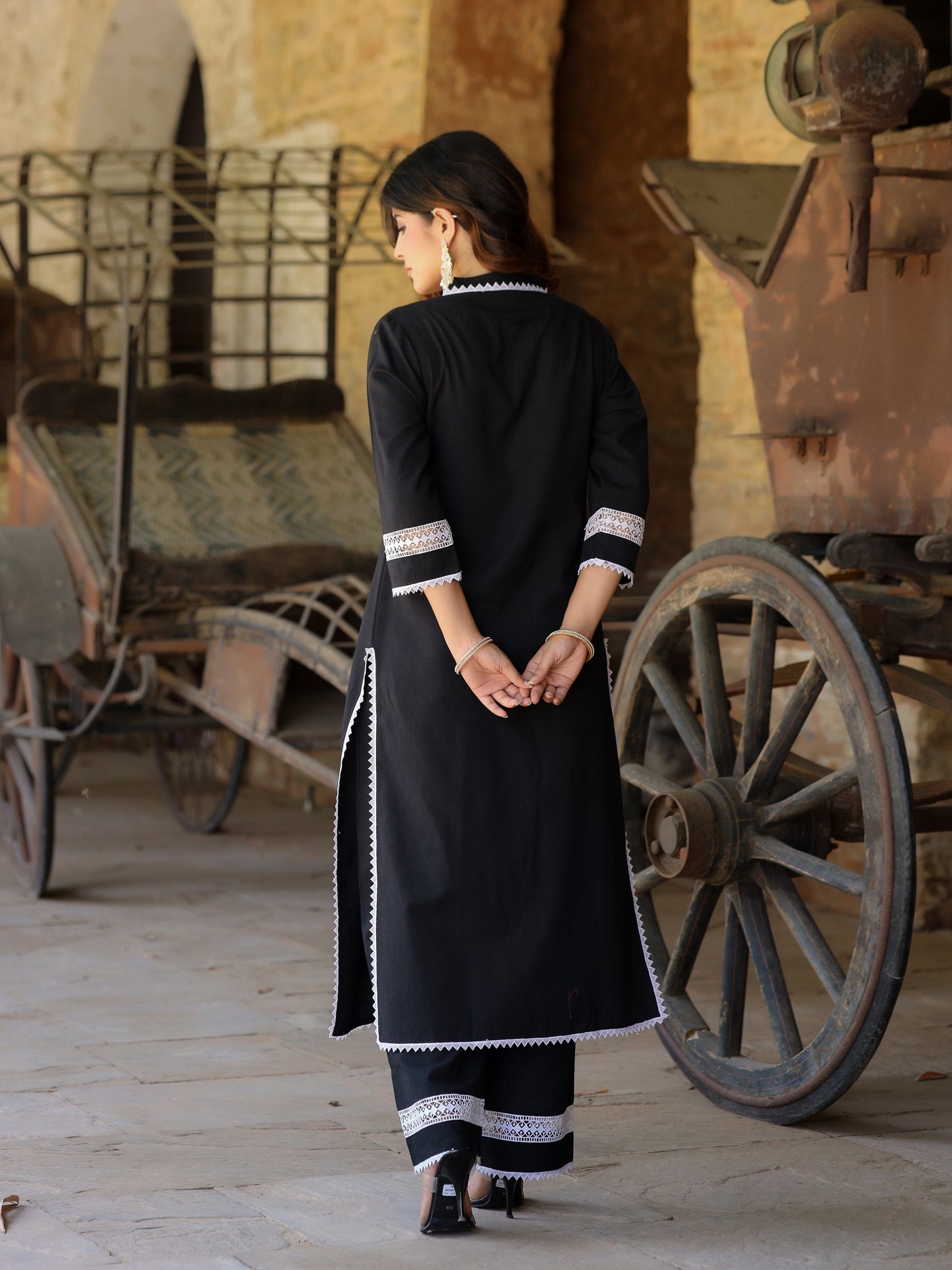 Black Handloom-cotton Kurta Set