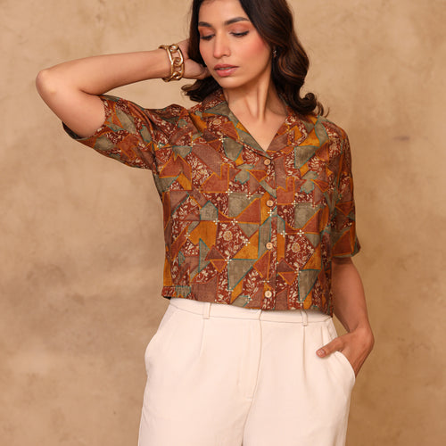 Remi Abstract Crop Shirt