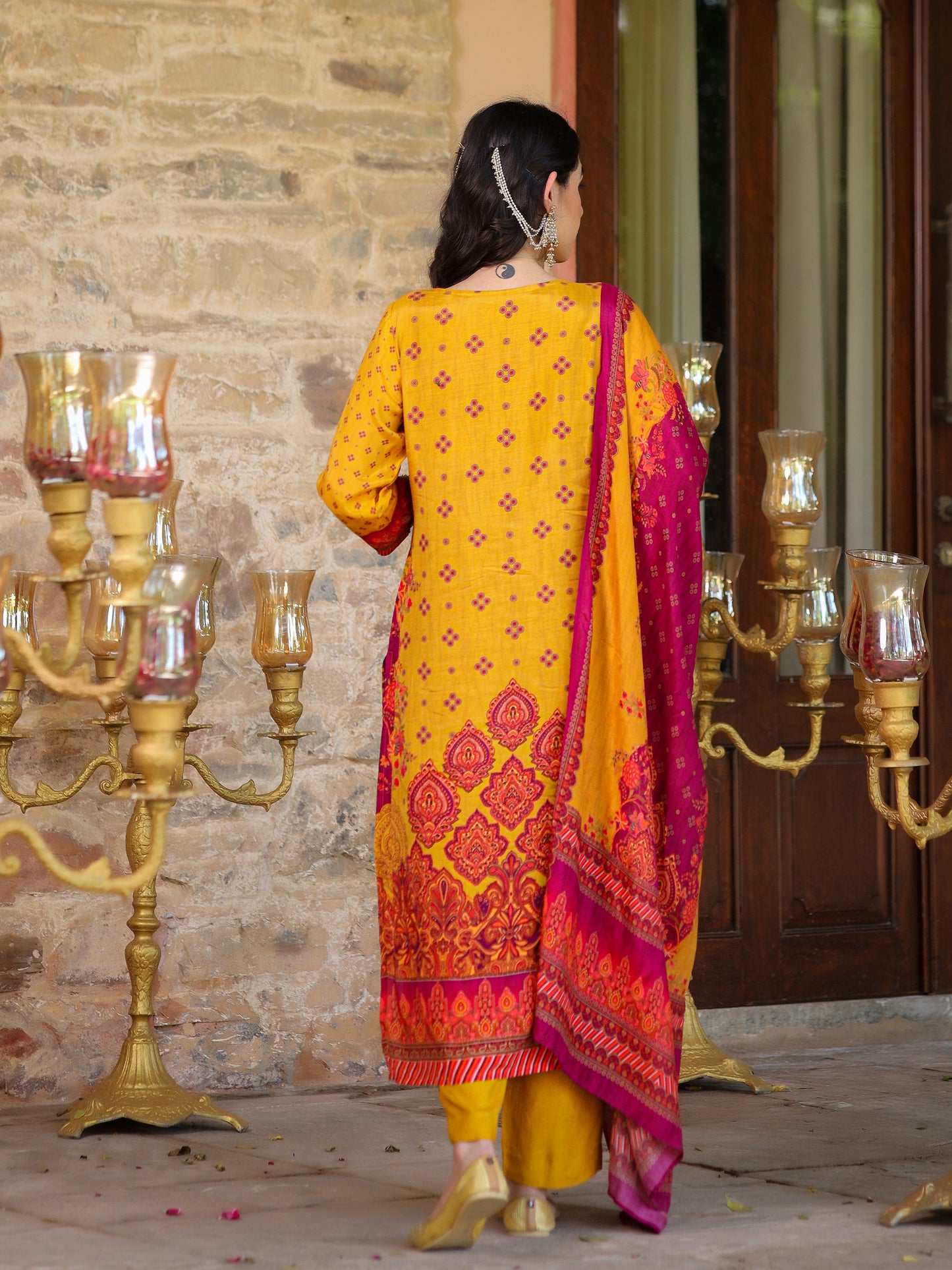 Mustard Muslin Suit Set