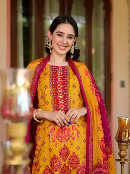 Mustard Muslin Suit Set