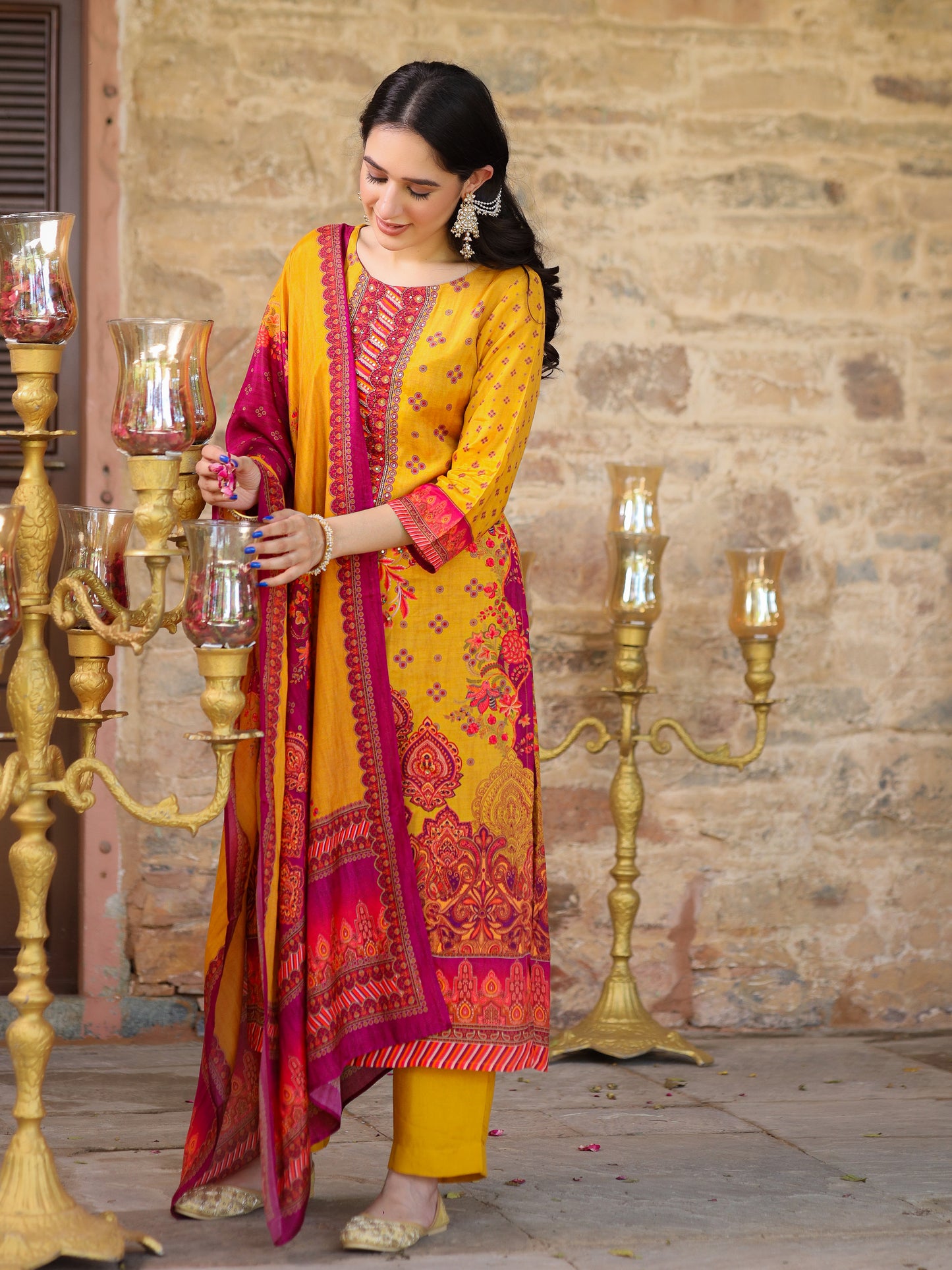 Mustard Muslin Suit Set