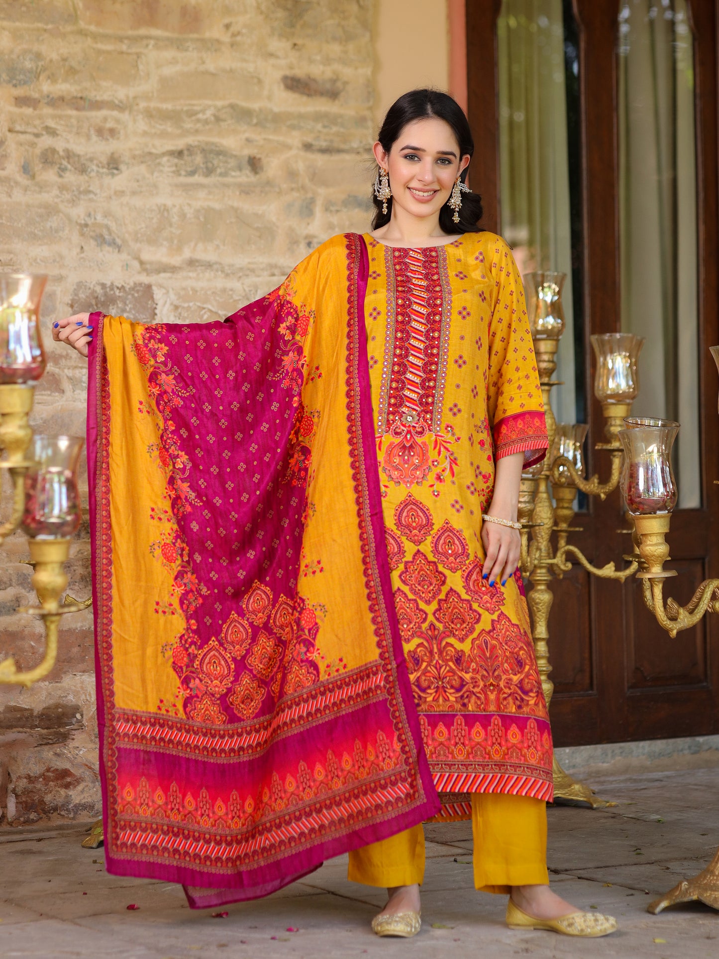 Mustard Muslin Suit Set