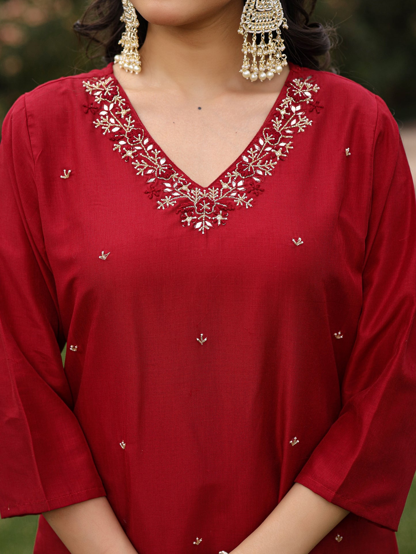 Maroon Muslin Embroidered Suit Set