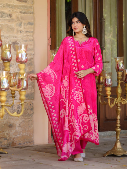 Fuchsia Pink Floral Crepe Suit Set
