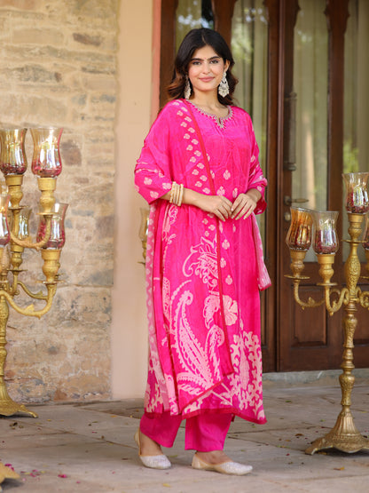 Fuchsia Pink Floral Crepe Suit Set