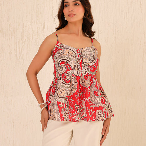 Alaya Printed Pure Cotton Peplum Top