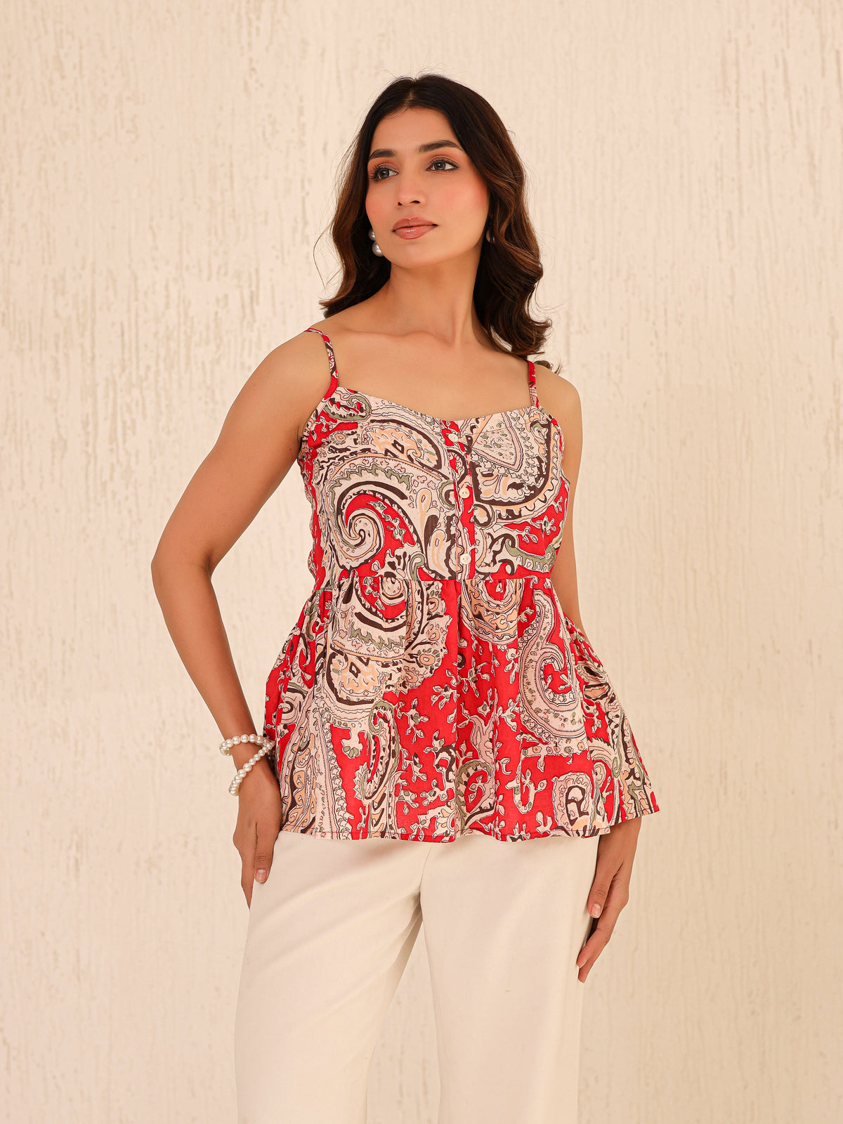 Alaya Printed Pure Cotton Peplum Top