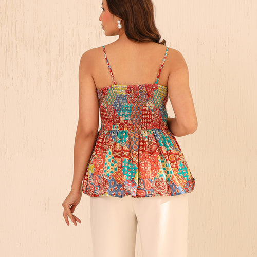 Alaya Printed Pure Cotton Peplum Top