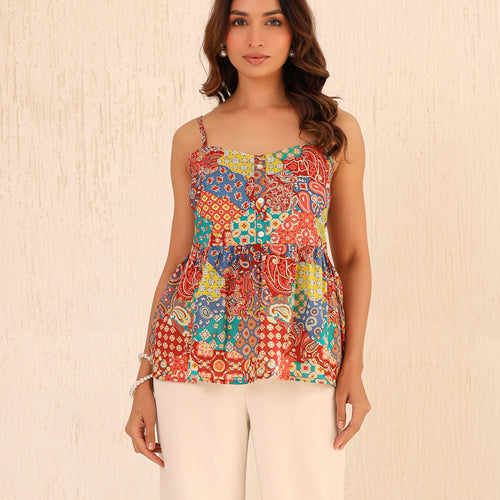 Alaya Printed Pure Cotton Peplum Top