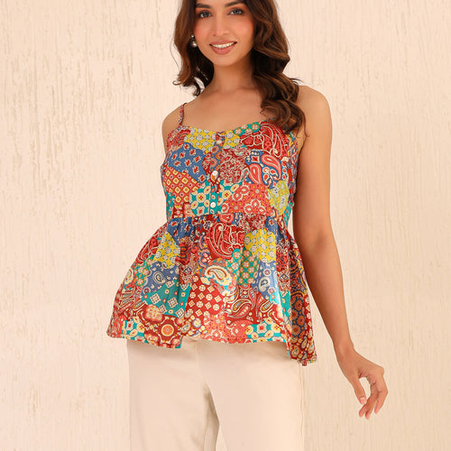 Alaya Printed Pure Cotton Peplum Top