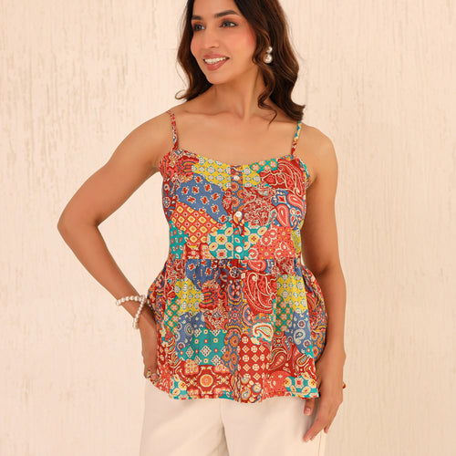 Alaya Printed Pure Cotton Peplum Top