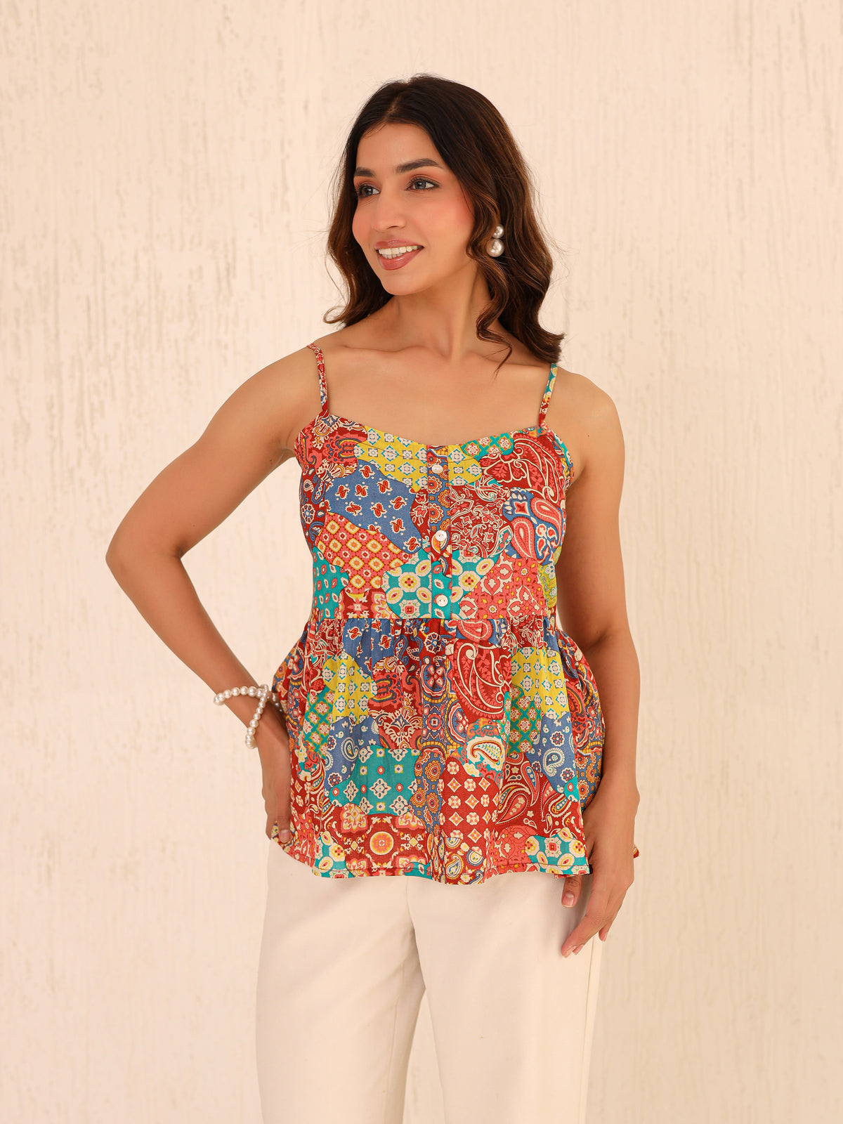 Alaya Printed Pure Cotton Peplum Top