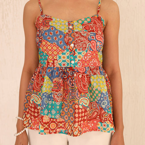 Alaya Printed Pure Cotton Peplum Top